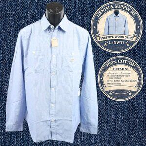 Denim & Supply Ralph Lauren Pinstripe Work Shirt Mens L NWT Cotton Blue
